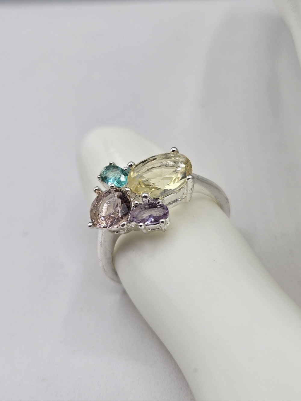 Swarovski Crystal Elements Silver Statement Ring Blue Purple Yellow Size 7.5 - Picture 4 of 7